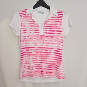 Callaway Womens Small Pink and White Striped Graphic Golf Polo